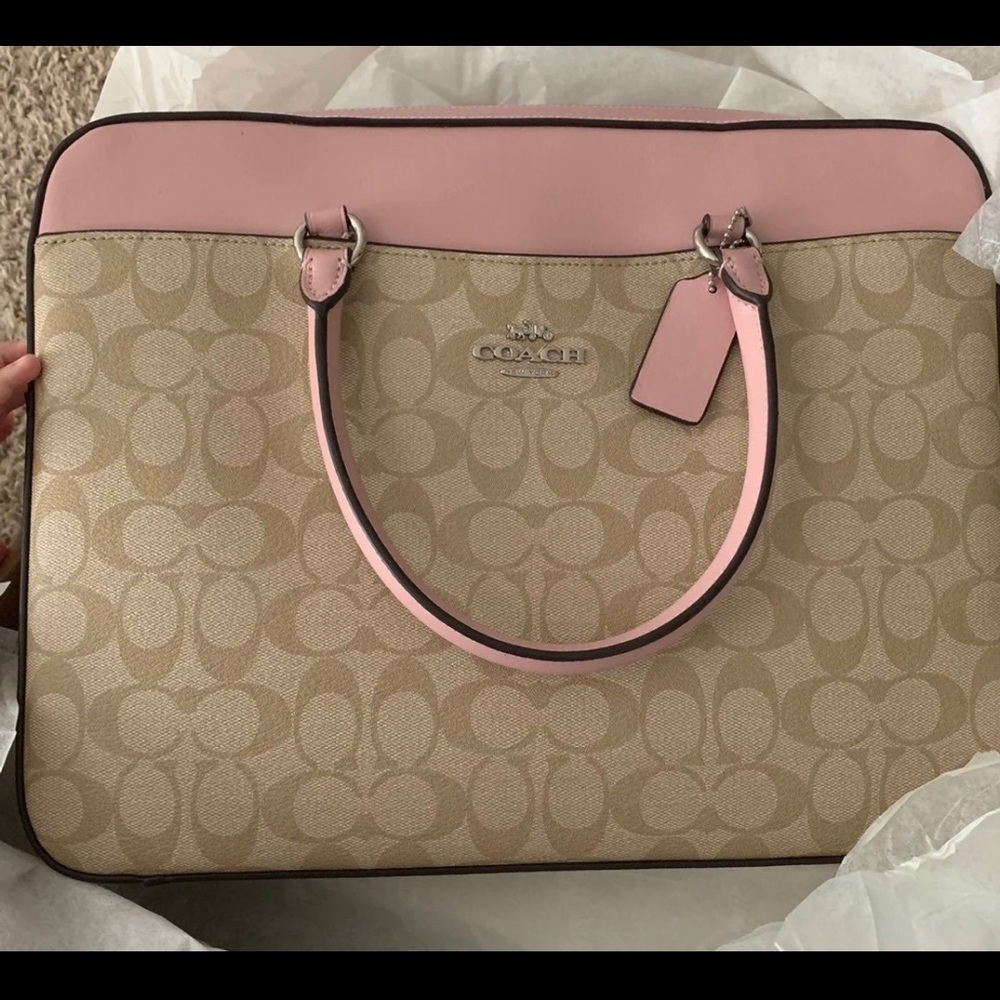 NWT Coach laptop bag pink and light khaki